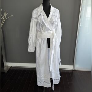 White Embroidered Tie Waist Tunic